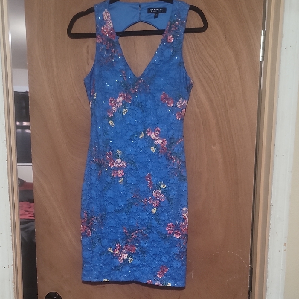 Guess Vibrant Blue Floral Mini Dress